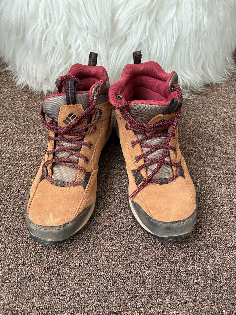 Columbia Tan and Red Hiking Boot with Patterned Laces